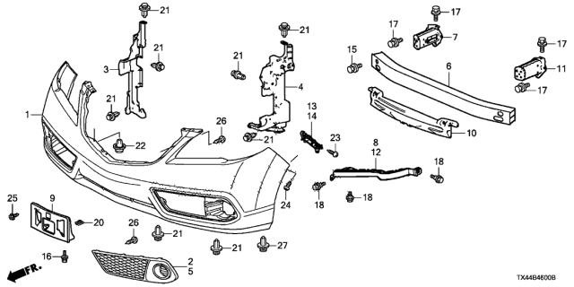 2013 Acura RDX Left Front Bumper (Lower) Mesh Diagram for 71109-TX4-A01