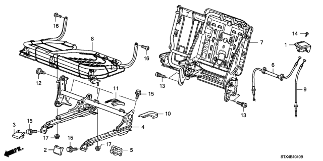 2012 Acura MDX 5 Door TECH KA 6AT Middle Seat Components Diagram 1