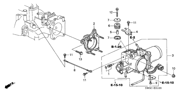 2005 Acura NSX Throttle Body Assembly (Kb05A) Diagram for 16400-PR7-A33