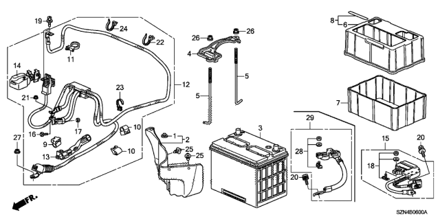 2012 Acura ZDX Battery Hoid Down Kit Diagram for 31512-S0X-A00