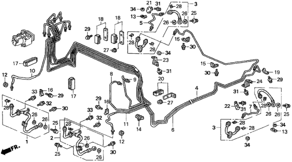 1998 Acura TL 4 Door BAS3.2 KA 4AT Brake Lines (V6) Diagram