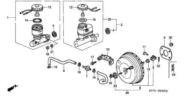 1994 Acura Integra 3 Door LS KA 5MT Brake Master Cylinder Diagram