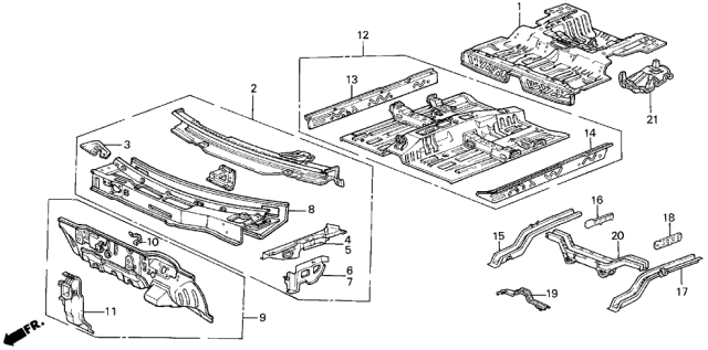 1988 Acura Legend Crossmember, Middle Floor Diagram for 65700-SD4-A50ZZ
