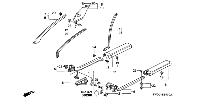 2005 Acura NSX 2 Door NSX-T KA 6MT Pillar Garnish - Opening Trim Diagram