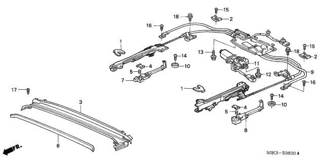 2003 Acura TL 4 Door TL KL 5AT Roof Slide Components Diagram