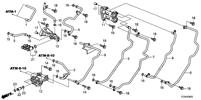 2016 Acura TLX 4 Door 24TECH (2.4) KA DCT AT Oil Pipes Diagram