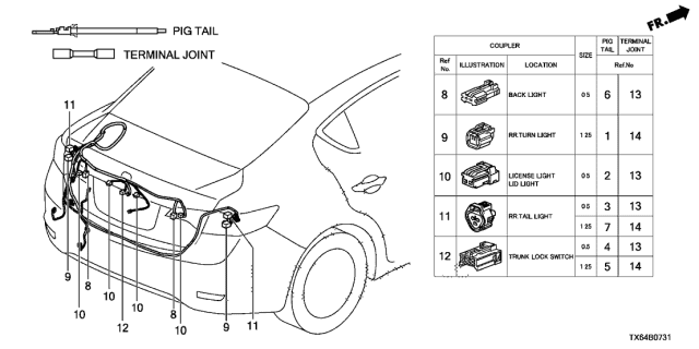 2017 Acura ILX 4 Door TECH (PLUS) KA DCT Electrical Connectors (Rear) Diagram