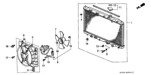 1999 Acura Integra 4 Door GS (LEATHER) KA 4AT Radiator (SAK) Diagram