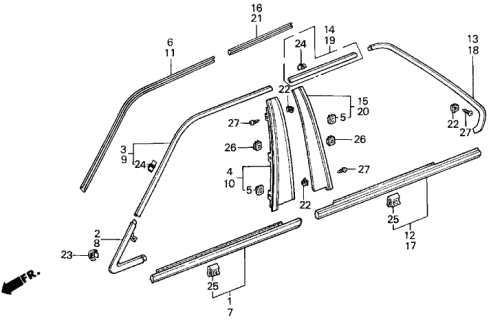 1990 Acura Legend Clip, Sash Molding Diagram for 90651-SD4-003