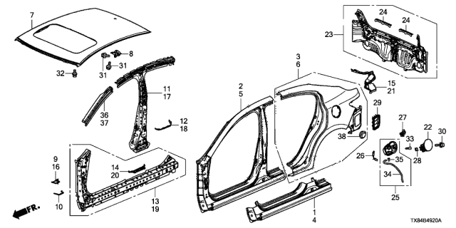 2013 Acura ILX Hybrid 4 Door TECH KA CVT Outer Panel - Rear Panel Diagram