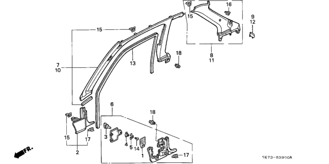 1991 Acura Integra Garnish Assembly, Right Front Pillar (Smooth Beige) Diagram for 84101-SK7-A02ZD