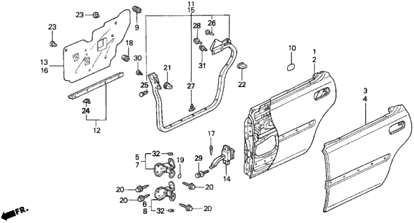 1997 Acura TL Weatherstrip, Right Rear Door (Lower) Diagram for 72810-SW5-003