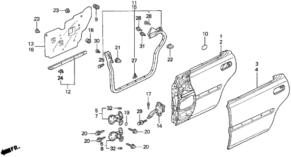 1997 Acura TL Hinge, Right Rear Door (Lower) Diagram for 67920-SW5-003ZZ