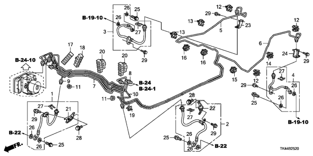 2009 Acura TL Left Front Brake Hose Set Diagram for 01465-TK4-A00