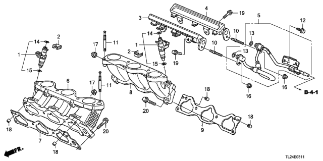2011 Acura TSX 4 Door TSX V6 KA 5AT Fuel Injector (V6) Diagram