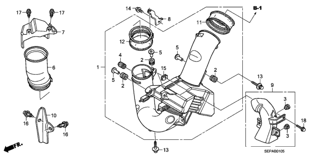 2008 Acura TL Air Inlet Tube D Diagram for 17248-RDA-A10