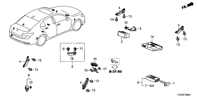 2018 Acura TLX Box Assembly,Sub Relay Diagram for 38330-TZ3-A01