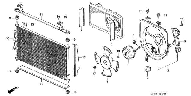 1999 Acura Integra 4 Door GS (LEATHER) KA 4AT A/C Condenser Diagram