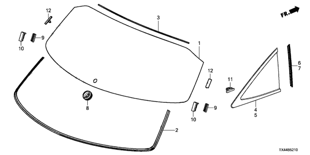 2018 Acura RDX Left Front Quarter Glass Seal Diagram for 73860-TX4-A01