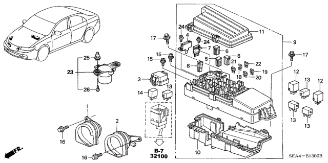 2005 Acura TSX Box Assembly, Relay Diagram for 38250-SEC-A02