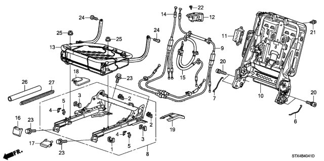 2012 Acura MDX Cable Assembly, Passenger Side Reclining Middle Seat-Back (Inner) Diagram for 81323-STX-A01