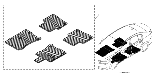 2014 Acura RLX 4 Door TECH (HYBRID) KA DCT All-Season Floor Mat Diagram