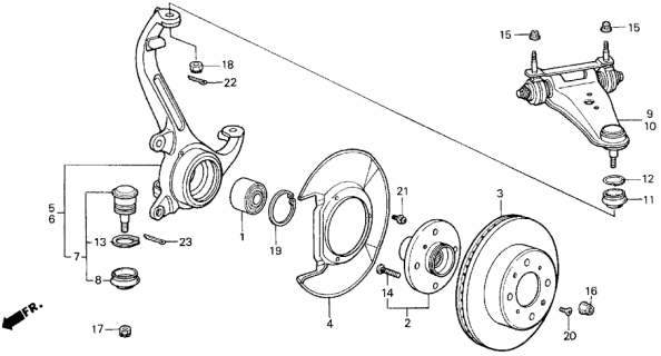 1987 Acura Legend Front Hub Bearing Assembly Diagram for 44300-SG0-000