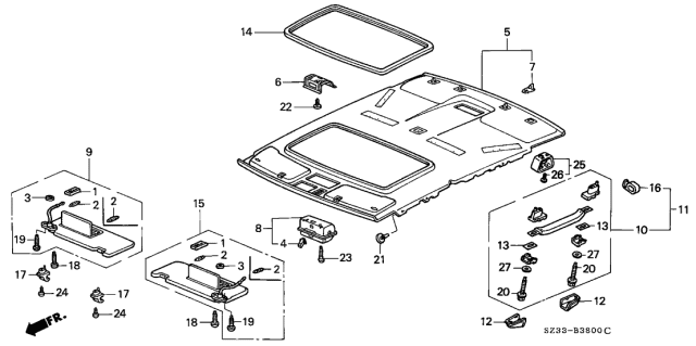 1999 Acura RL Headliner Trim Diagram