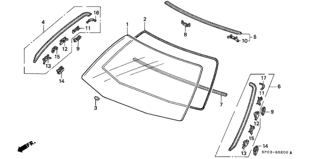 1993 Acura Legend 4 Door STD KA 5MT Front Windshield Diagram