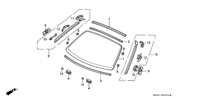 1993 Acura Integra 4 Door RS KL 4AT Front Windshield Diagram
