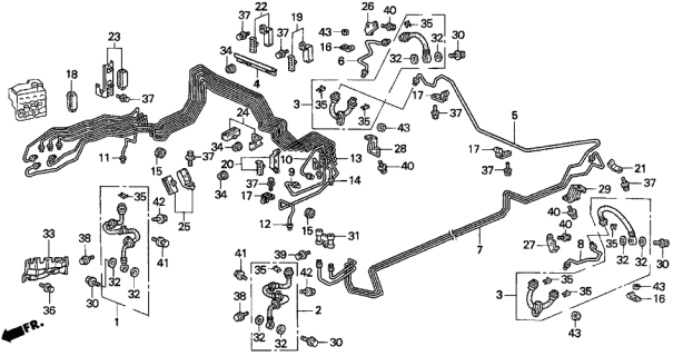 1995 Acura TL 4 Door PRE2.5 KA 4AT Brake Lines Diagram