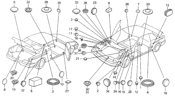 1987 Acura Legend Plug, Floor Hole Diagram for 91601-SF1-003