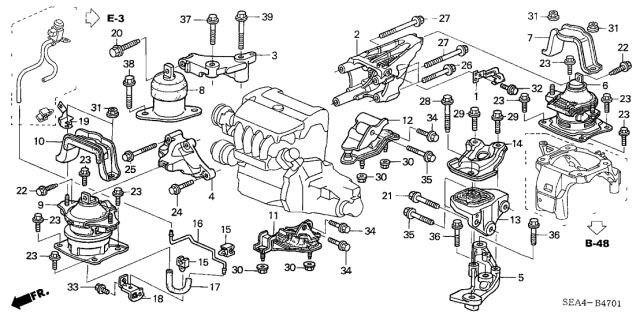 2007 Acura TSX Rubber Transmission Mount, Front Diagram for 50850-SEA-A00