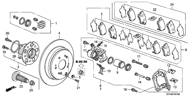 2009 Acura RDX Rear Brake Drum Disk Diagram for 42510-STK-A00