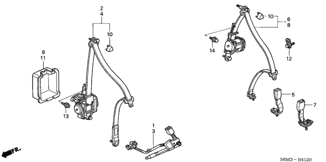 2004 Acura RSX Seat Belts Diagram