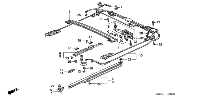 2004 Acura RL Stay Assembly, Driver Side Roof Glass Diagram for 70336-SZ3-J01