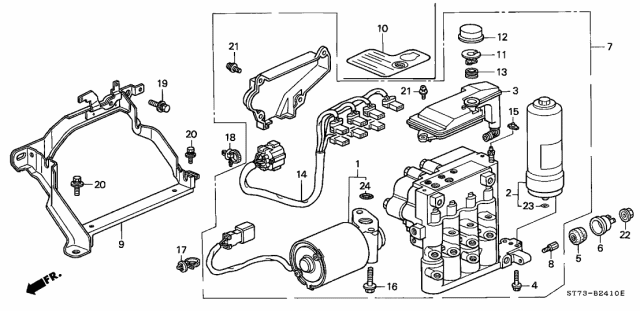 1994 Acura Integra Abs Brake Modulator Assembly Diagram for 57110-ST7-003