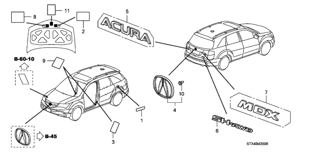 2007 Acura MDX Emblems - Caution Labels Diagram