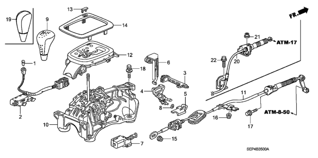 2004 Acura TL Shift Lock Release Lever Diagram for 54030-SEC-A81