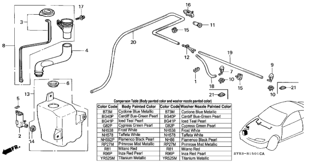 1999 Acura CL Driver Side Windshield Washer Nozzle (Iced Teal Pearl) Diagram for 76815-SY8-A02ZJ