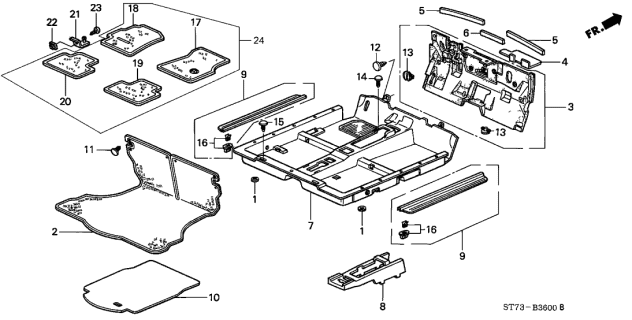 1994 Acura Integra 3 Door GS-R KA 5MT Floor Mat Diagram