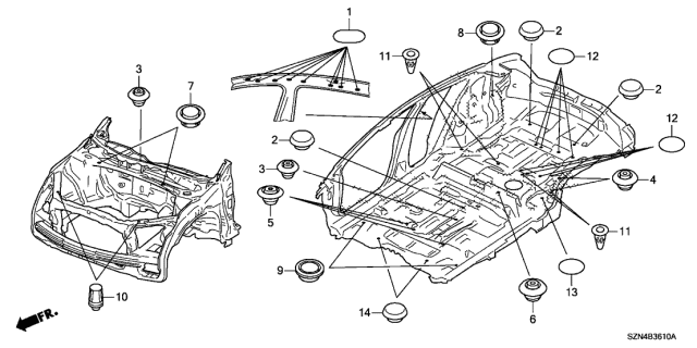 2010 Acura ZDX 5 Door TECH KA 6AT Grommet (Front) Diagram
