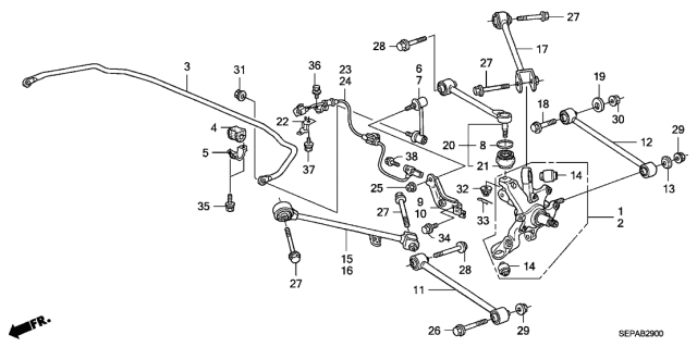 2008 Acura TL 4 Door BASE (NAVIGATION) KA 5AT Rear Lower Arm Diagram