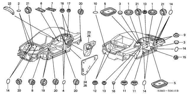 2002 Acura CL 2 Door SPORT KA 5AT Grommet Diagram