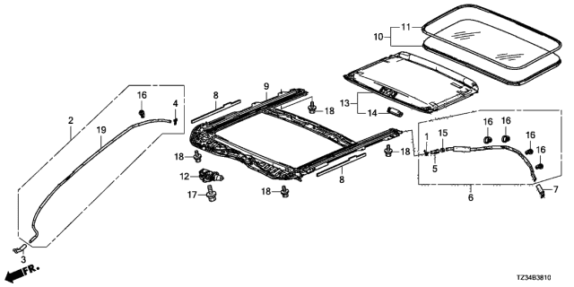 2018 Acura TLX Sunroof Frame Component Diagram for 70100-TZ3-A03