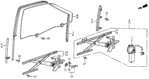 1987 Acura Integra Passenger Side Door Power Regulator Diagram for 75310-SE7-A01