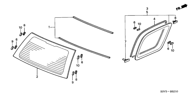 2001 Acura MDX 5 Door STD KA 5AT Rear Windshield - Quarter Windows Diagram