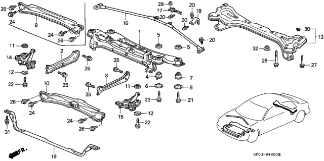 1991 Acura Legend Bracket Set, Left Front Beam Diagram for 51011-SP0-010