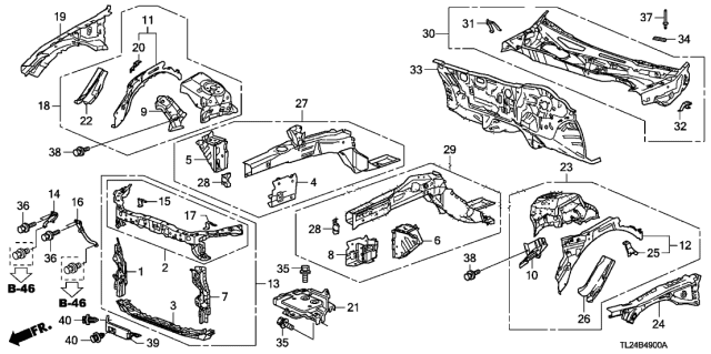 2009 Acura TSX Front Bulkhead - Dashboard Diagram