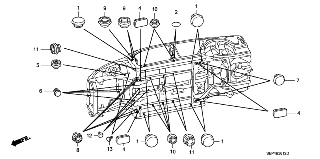 2004 Acura TL 4 Door BASE (NAVIGATION) KA 5AT Grommet Diagram 1